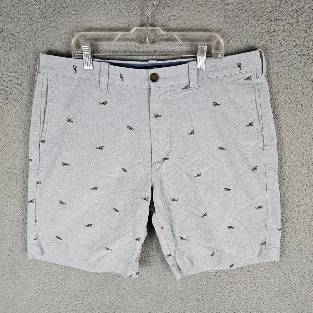 J.CREW Chino Shorts Mens 34W Blue Gramercy Shark Allover Print Golf Classic Fit